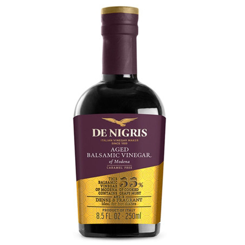 Bottle of De Nigris Balsamic Vinegar on a white background