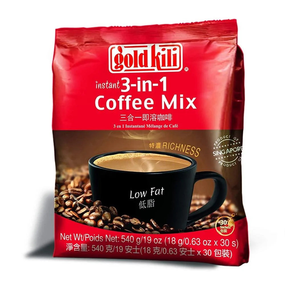Gold Kili Instant 3-in-1 Low Fat Coffee Mix – 19 oz (540g, 30 Sachets)
