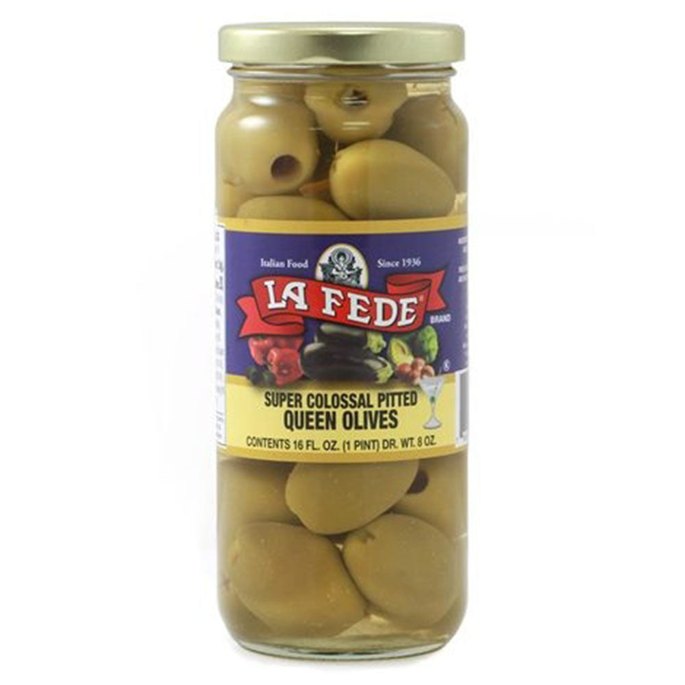 LA FEDE Pitted Green Queen Olives – Large & Meaty (16 oz)