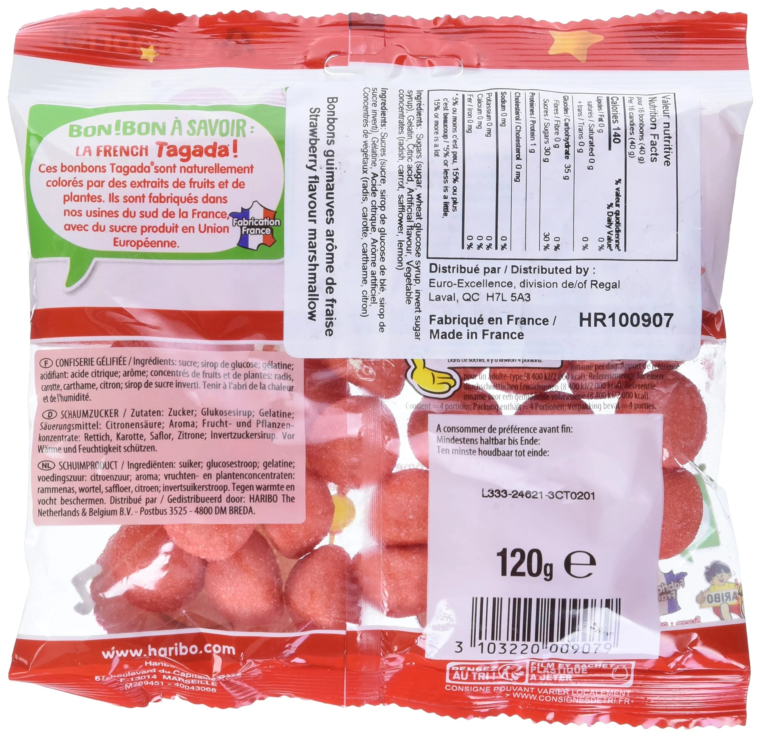 Haribo Fraise Tagada – 120g | French Strawberry Marshmallow Candy