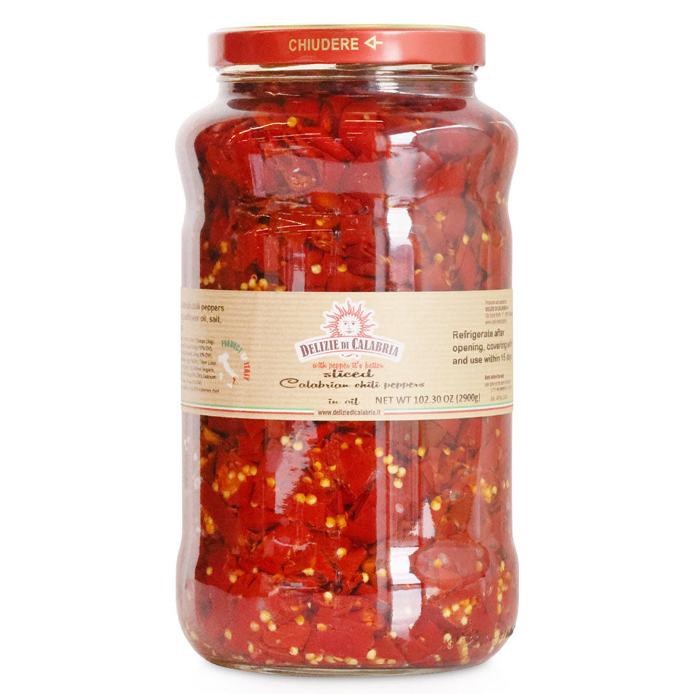 Delizie Di Calabria Hot Sliced Calabrian Chili Peppers - 102.3 oz Jar (6.39 LB)