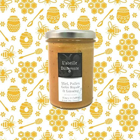 L’Abeille Diligente Honey with Royal Jelly, Pollen & Ginseng – 250g (8.8 oz)