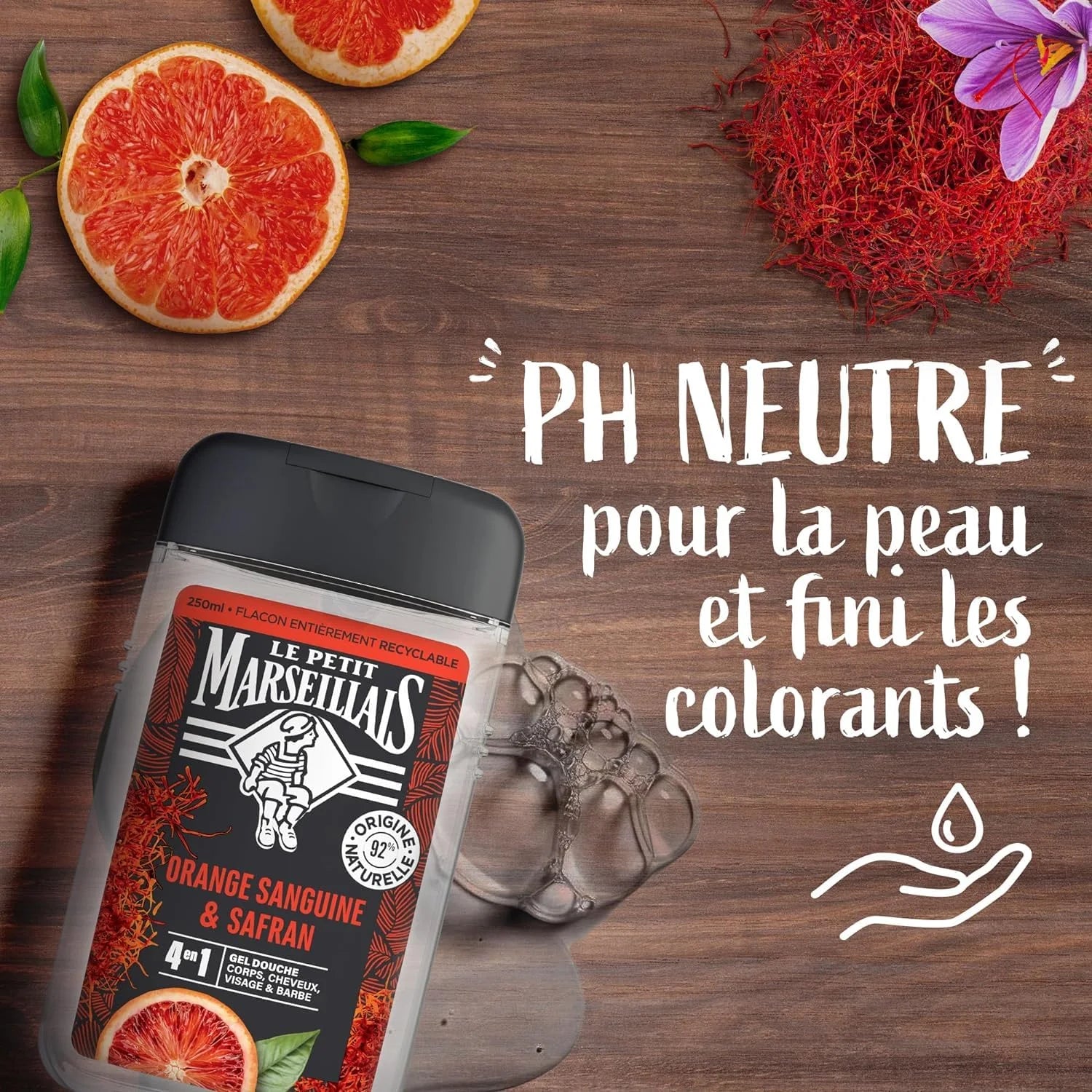 Le Petit Marseillais Men’s Shower Gel – Blood Orange & Saffron, 8.5 fl oz