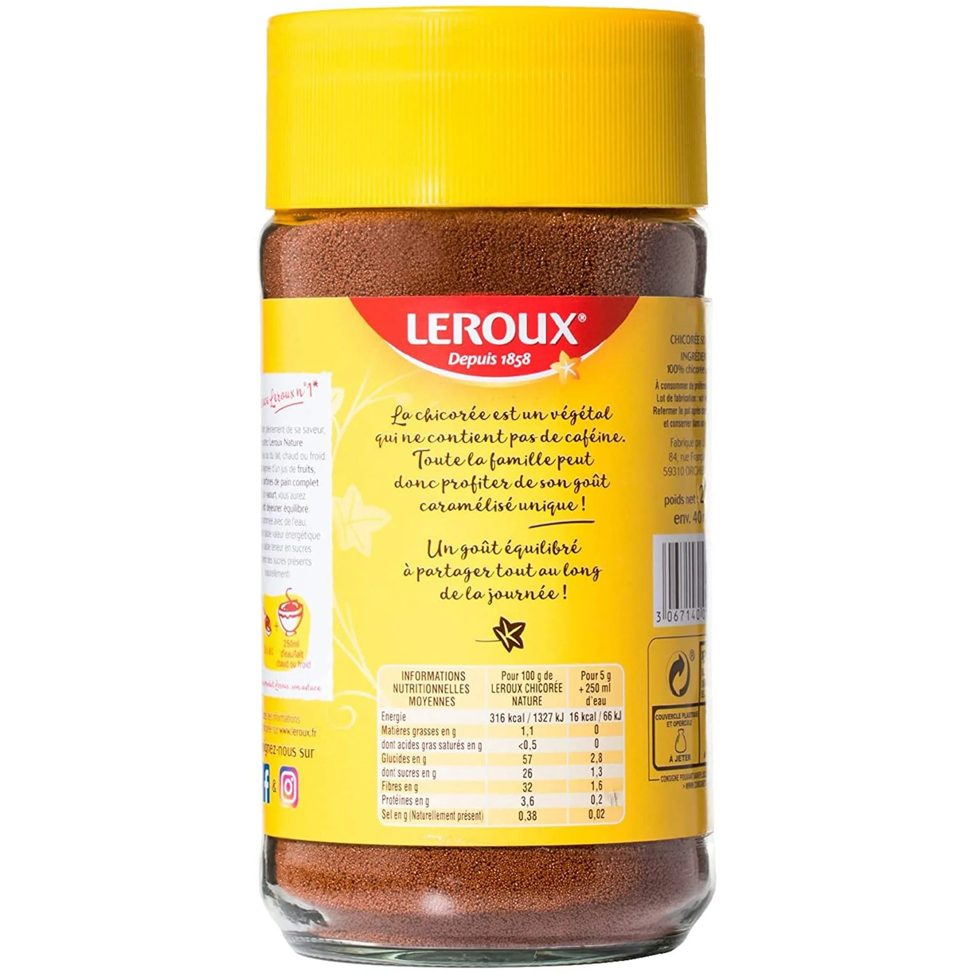 Leroux Chicory Instant Coffee – Caffeine-Free French Beverage, 7oz (200g)