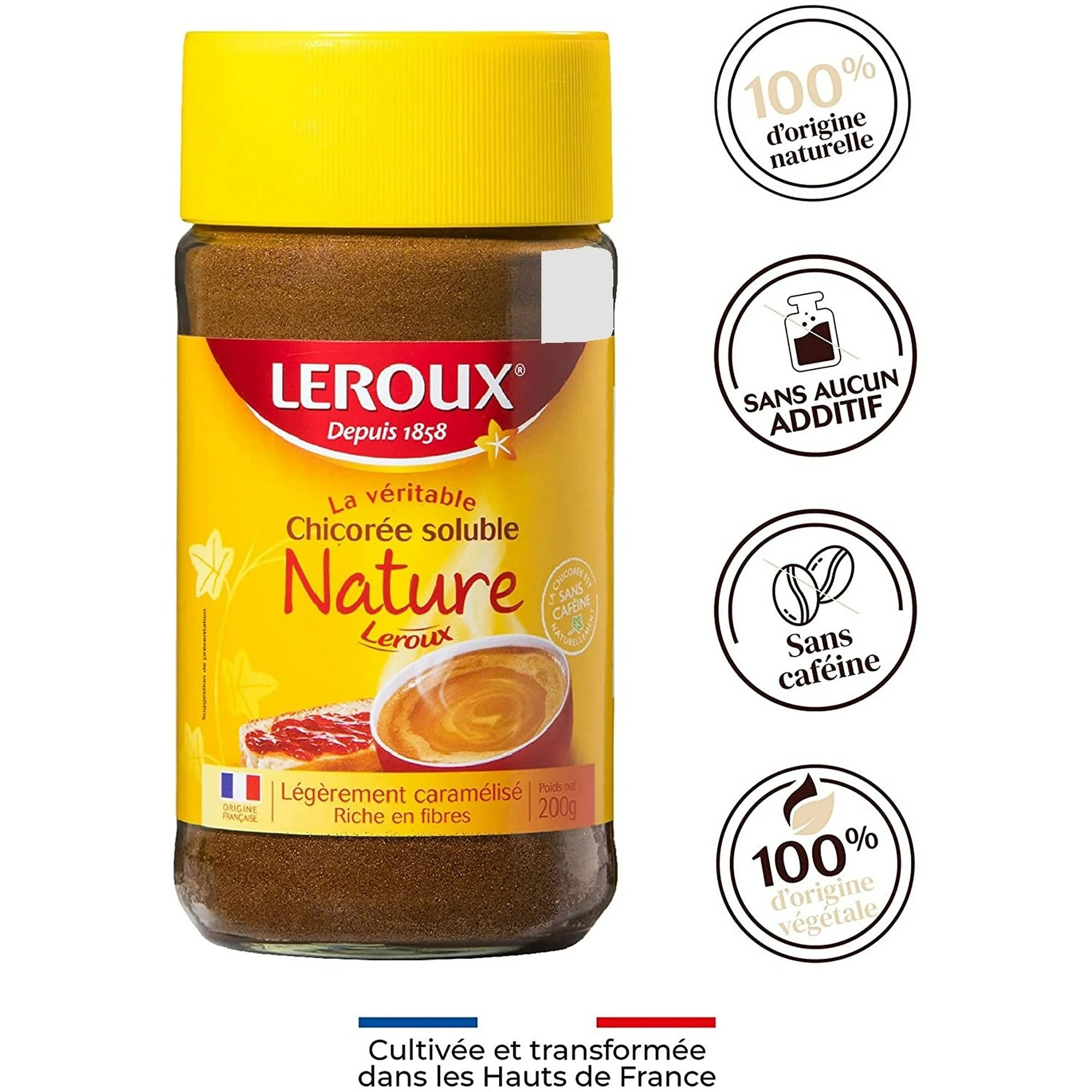 Leroux Chicory Instant Coffee – Caffeine-Free French Beverage, 7oz (200g)