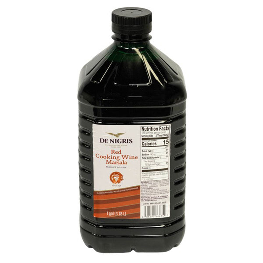 Bottle of De Nigris Red Cooking Wine Marsala on a white background