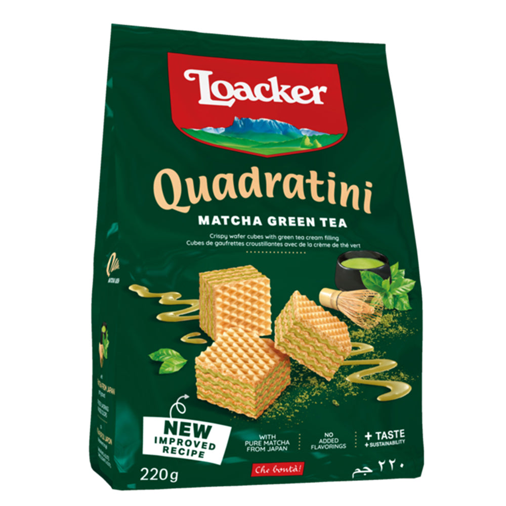 Loacker Quadratini Matcha Green Tea Wafer Cookies - Italian Wafers (7.76 oz / 220g)