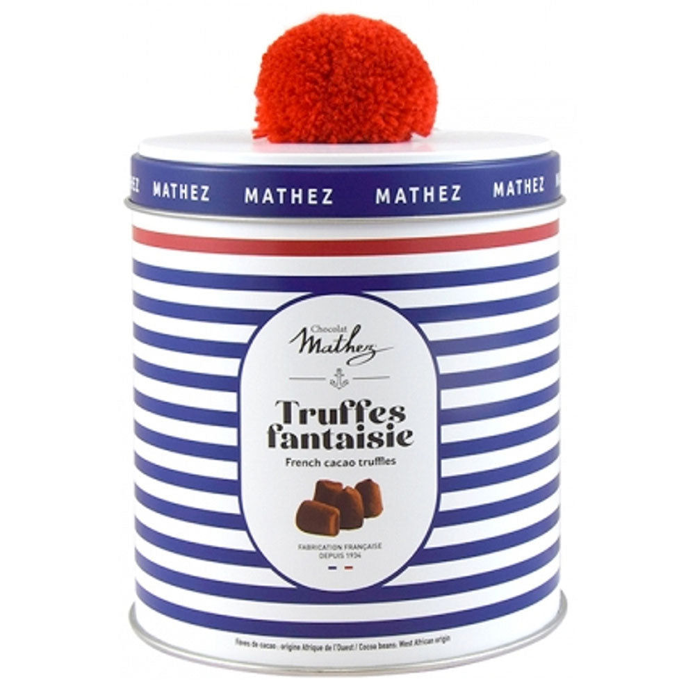 Mathez Plain French Chocolate Truffles – Pom-Pom Gift Tin (8.8 oz)
