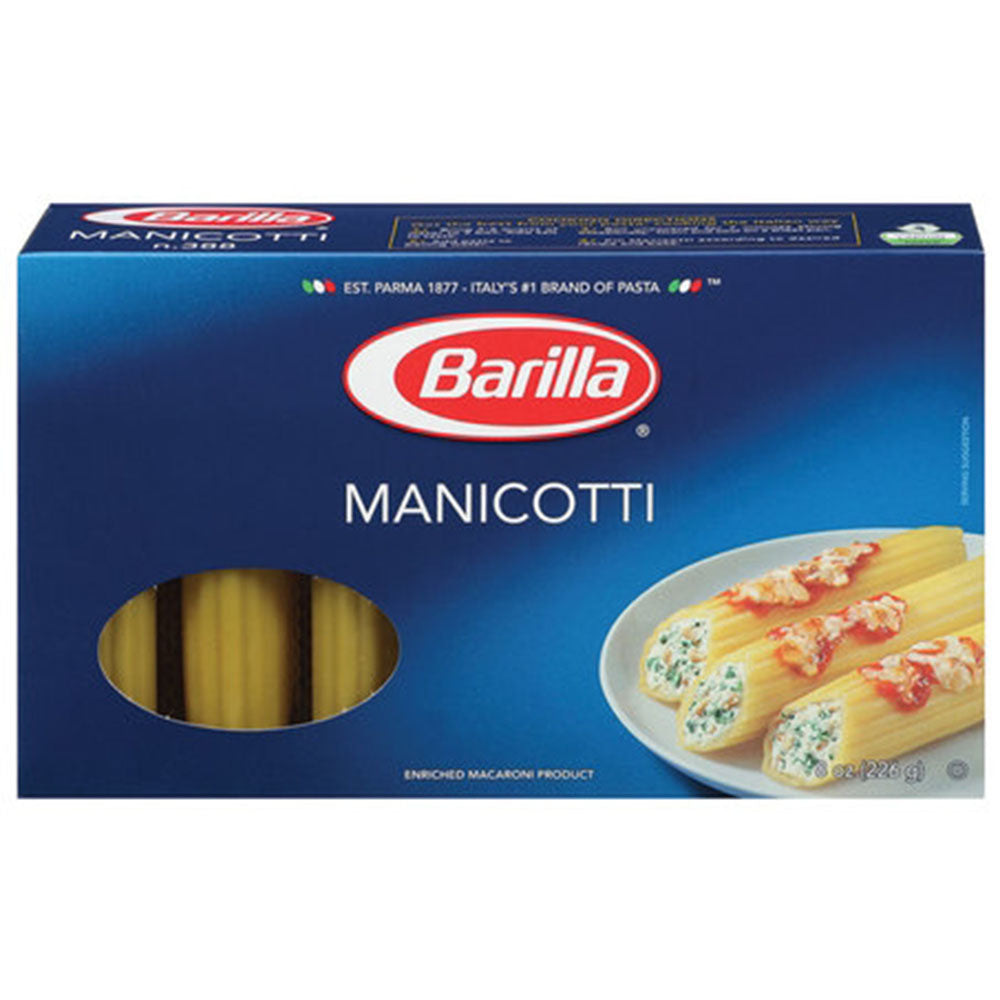 Barilla Medium Manicotti Pasta - 8 oz Box (0.5 LB) - Large Stuffing Tubes