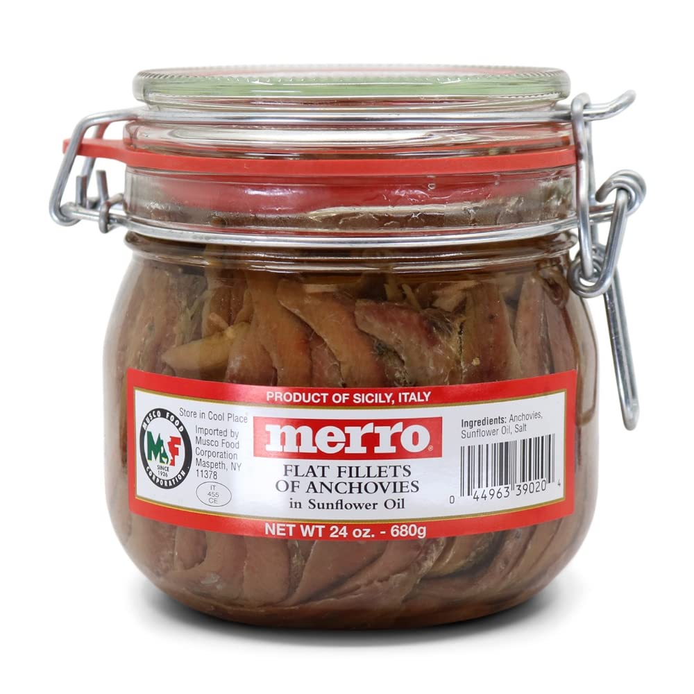Merro Anchovy Fillets in Sunflower Oil – 24 oz Jar