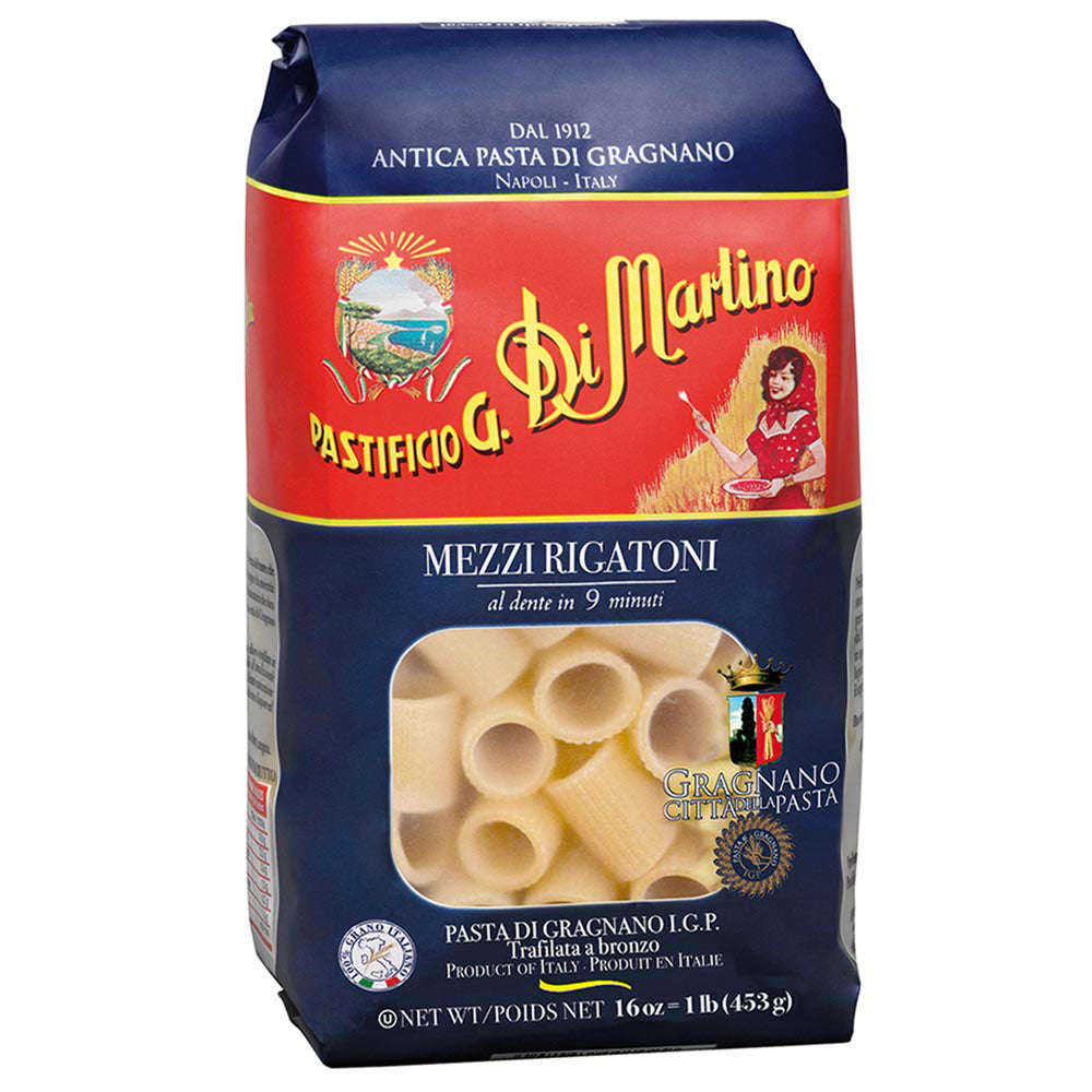 Di Martino Mezzi Rigatoni Pasta - Authentic Italian Short Tubes (16 oz / 1 lb)