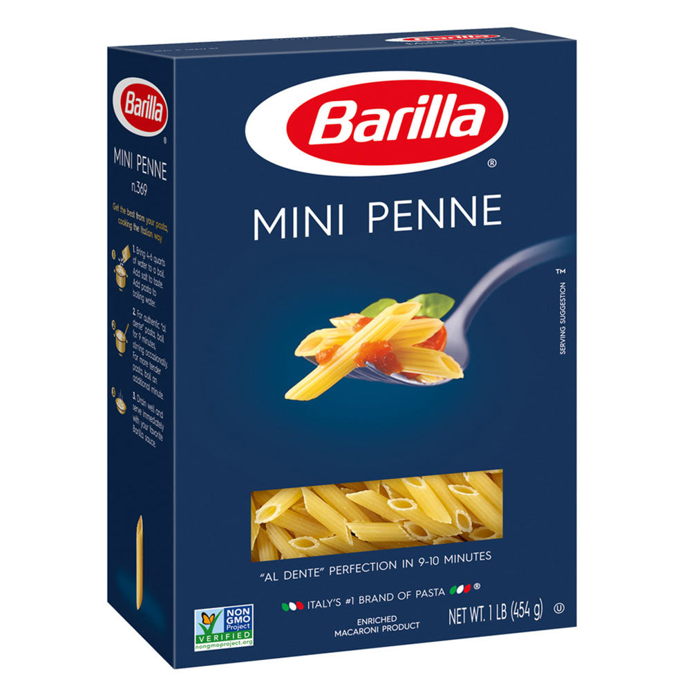 Barilla Mini Penne Pasta - 16 oz Box (1 LB) - Small Ridged Tubes
