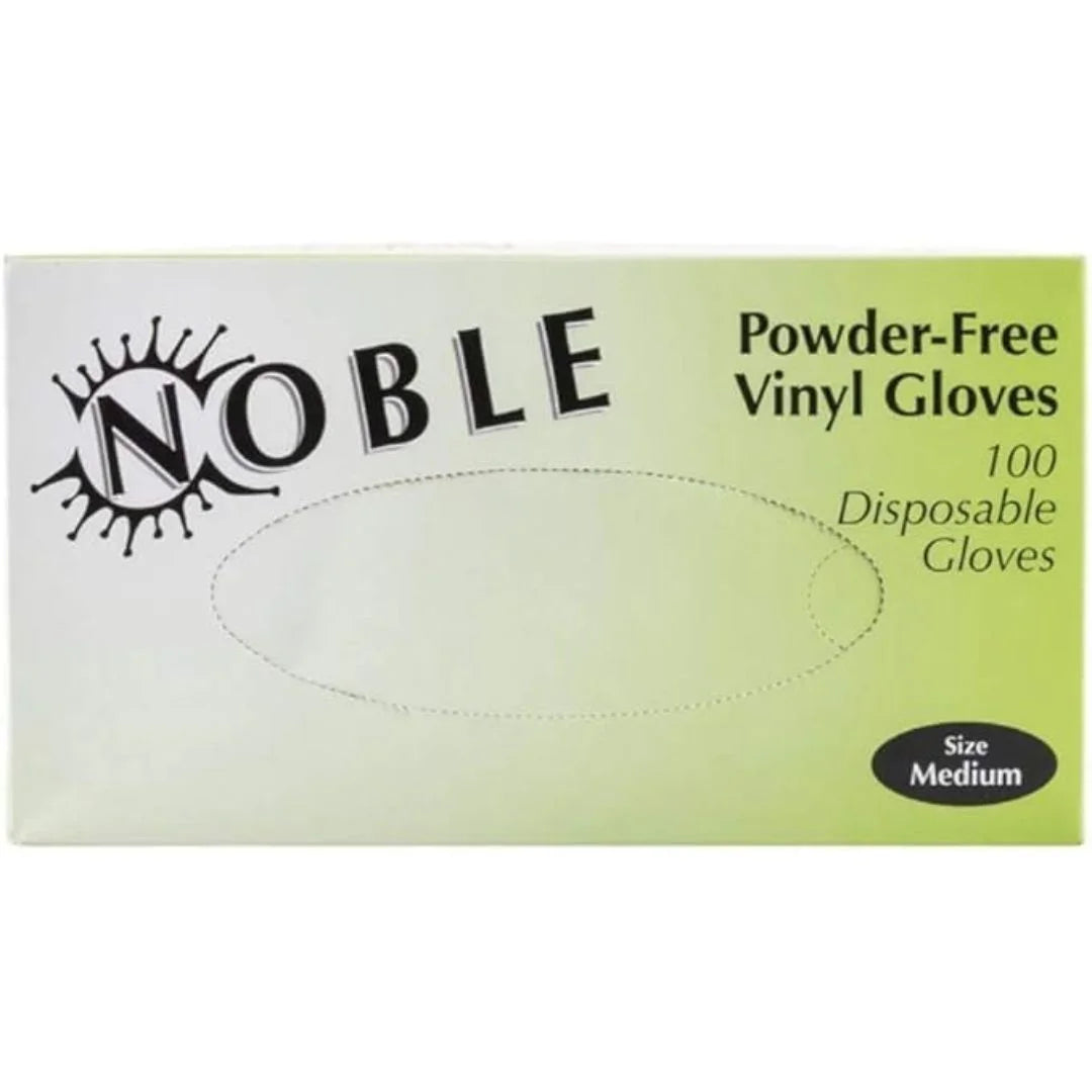 Noble Powder-Free Vinyl Disposable Gloves – Large, 100 Count