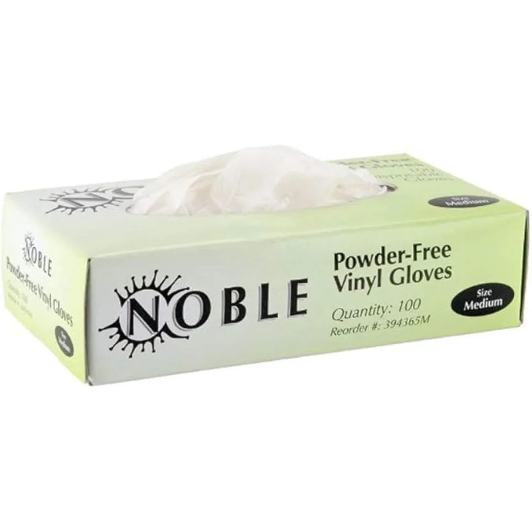 Noble Powder-Free Vinyl Disposable Gloves – Large, 100 Count