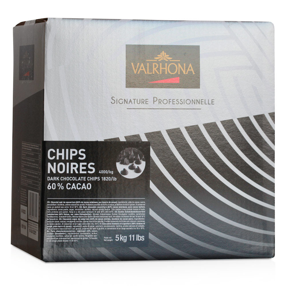 Valrhona Noires 60% Dark Chocolate Chips – Professional Baking Grade (11.02 LB Box)