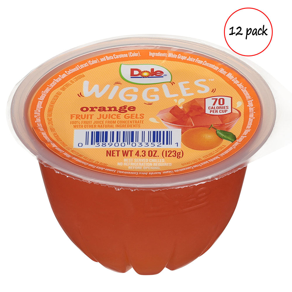 Dole Wiggles Orange Fruit Juice Gel container on a white background