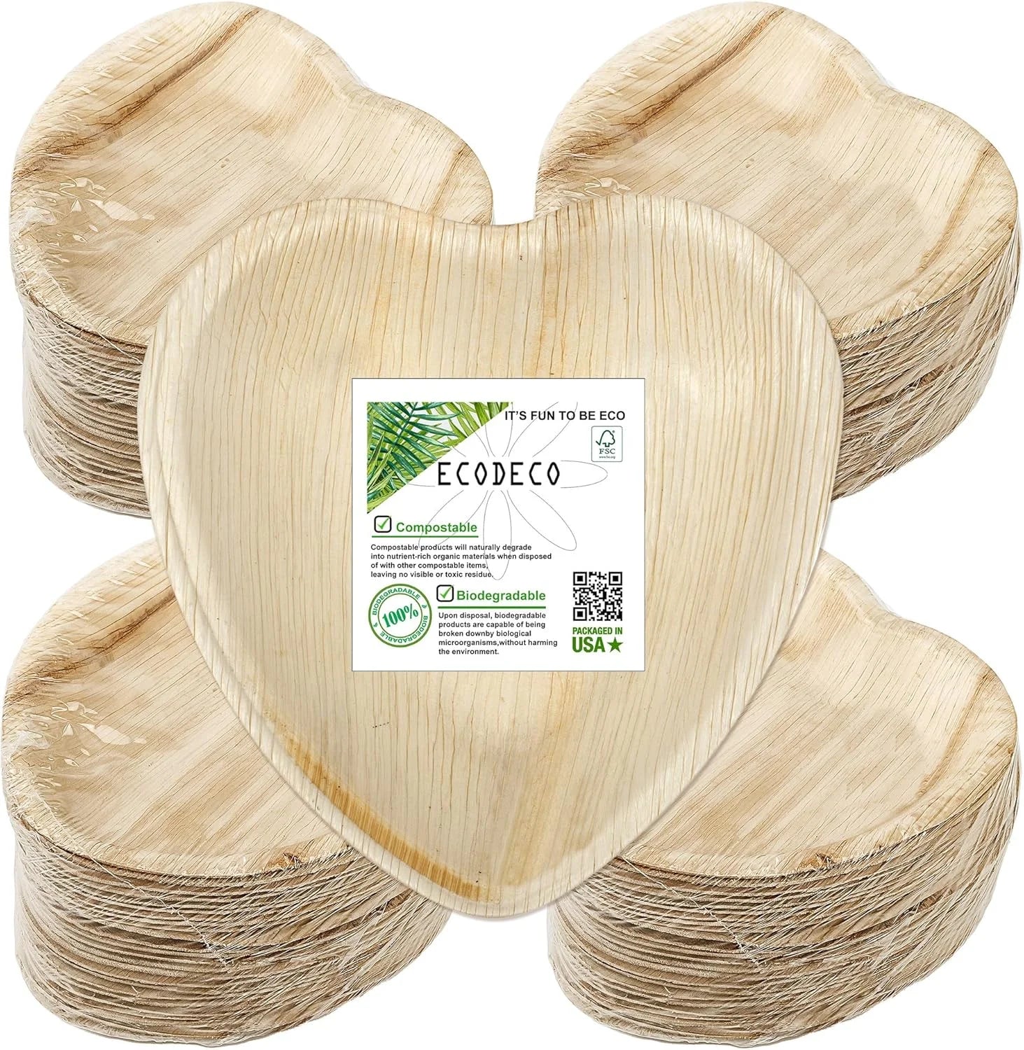6.5-Inch Heart-Shaped Palm Leaf Plates – 100-Pack Eco-Friendly Disposable Party Plates