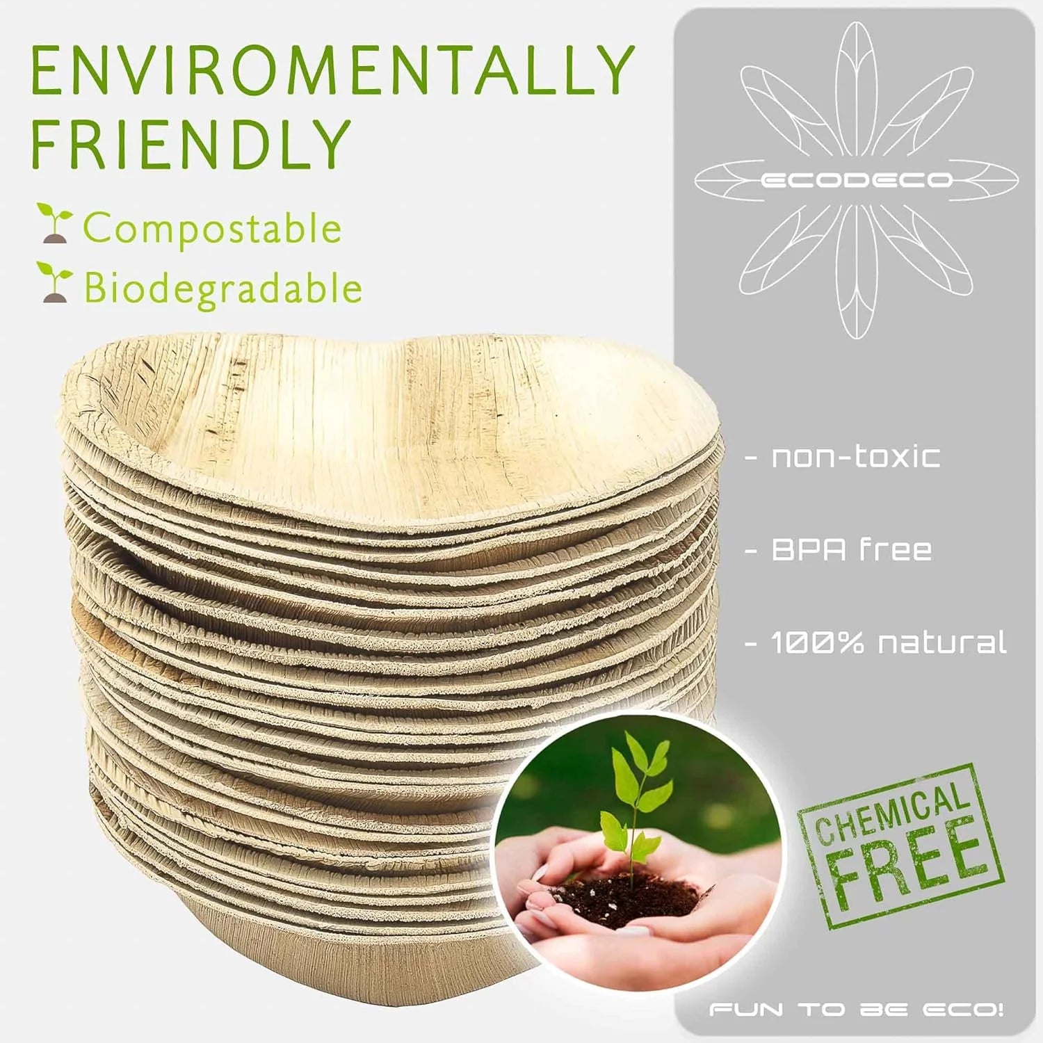 6.5-Inch Heart-Shaped Palm Leaf Plates – 100-Pack Eco-Friendly Disposable Party Plates