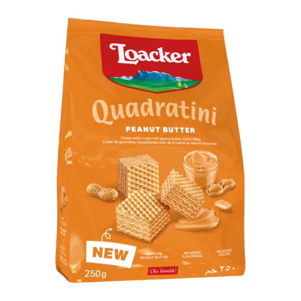 Loacker Quadratini Peanut Butter Wafer Cookies - Italian Wafers (8.82 oz / 250g)