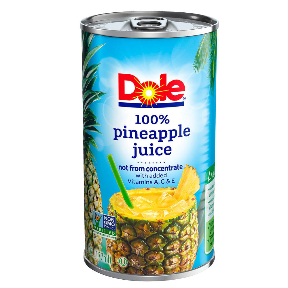 Can of Dole 100% pineapple juice on a white background