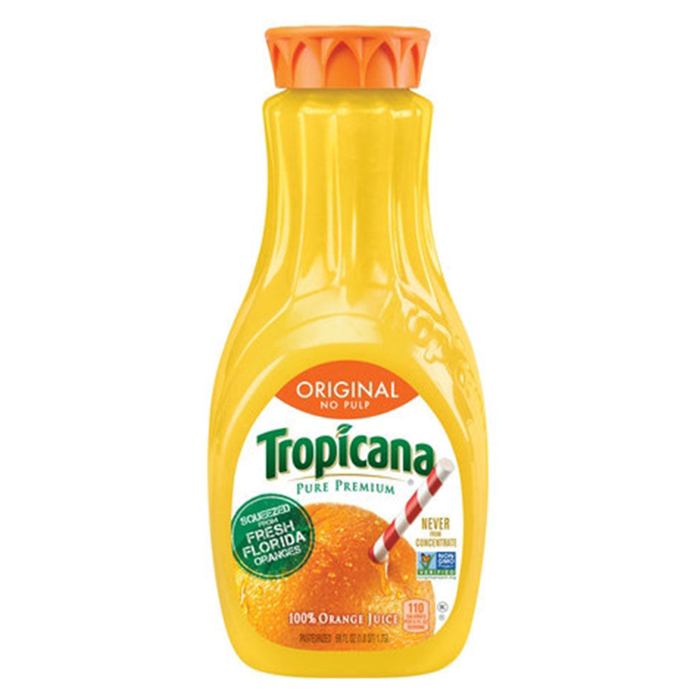 Tropicana orange juice bottle on a white background
