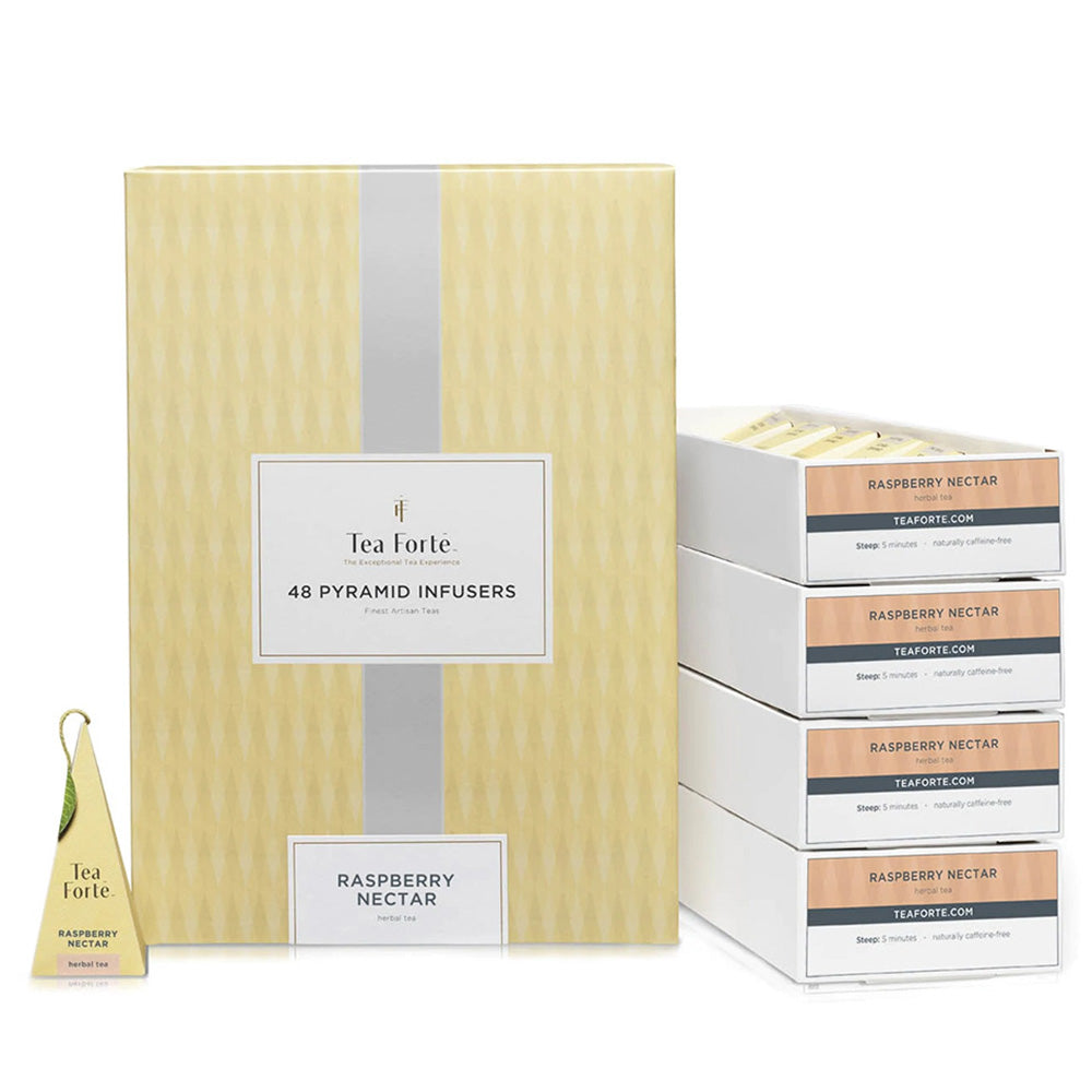 TEA FORTE Raspberry Nectar Herbal Tea - Caffeine-Free Pyramid Infusers (40 Count Bulk Box)