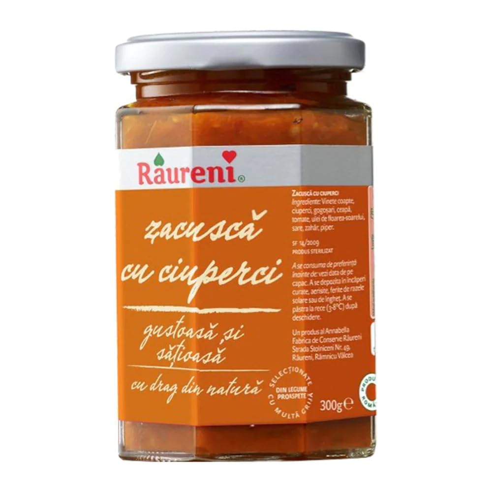 Raureni Romanian Zacusca with Mushrooms – Traditional Vegetable Spread, 300g