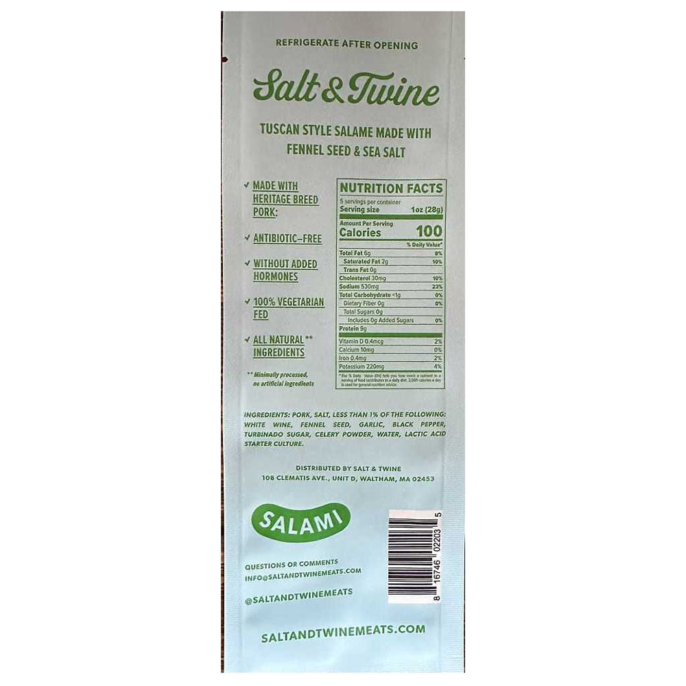 Salt & Twine Salted Fennel Salami – Small Batch, 5 oz