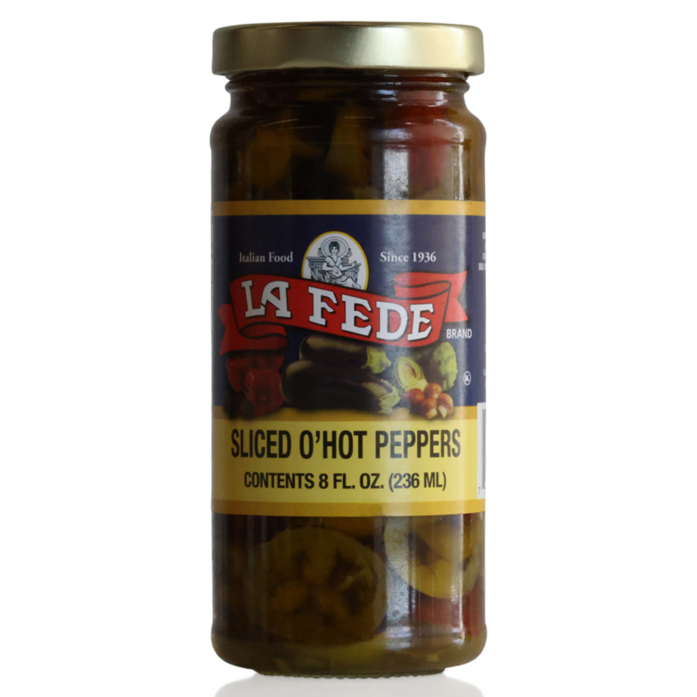 LA FEDE Sliced O’Hot Peppers with Oil - Fiery Italian Condiment (8 oz)