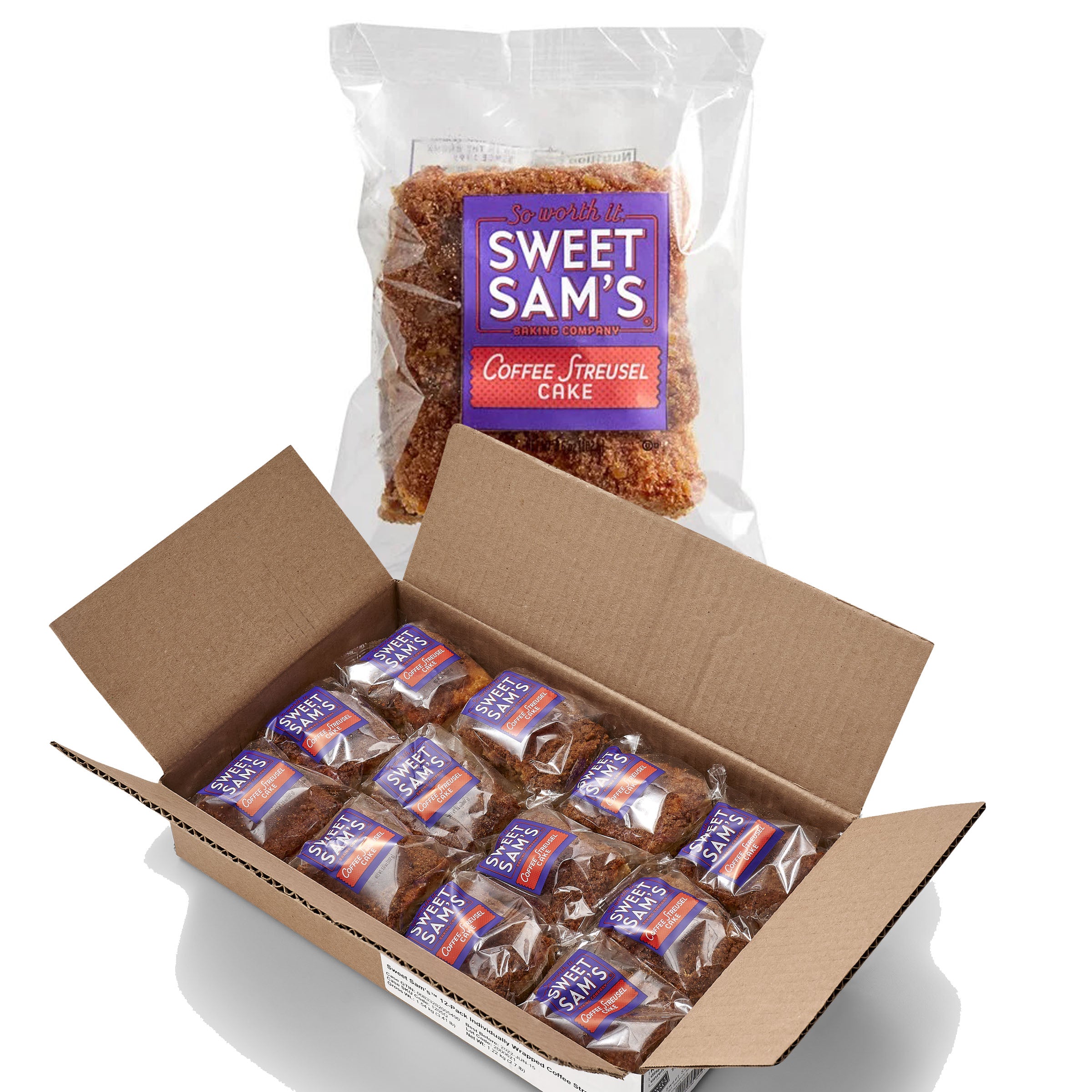 Sweet Sam's Streusel Coffee Cake - Case Pack (12 Individually Wrapped, 4 oz Cakes)