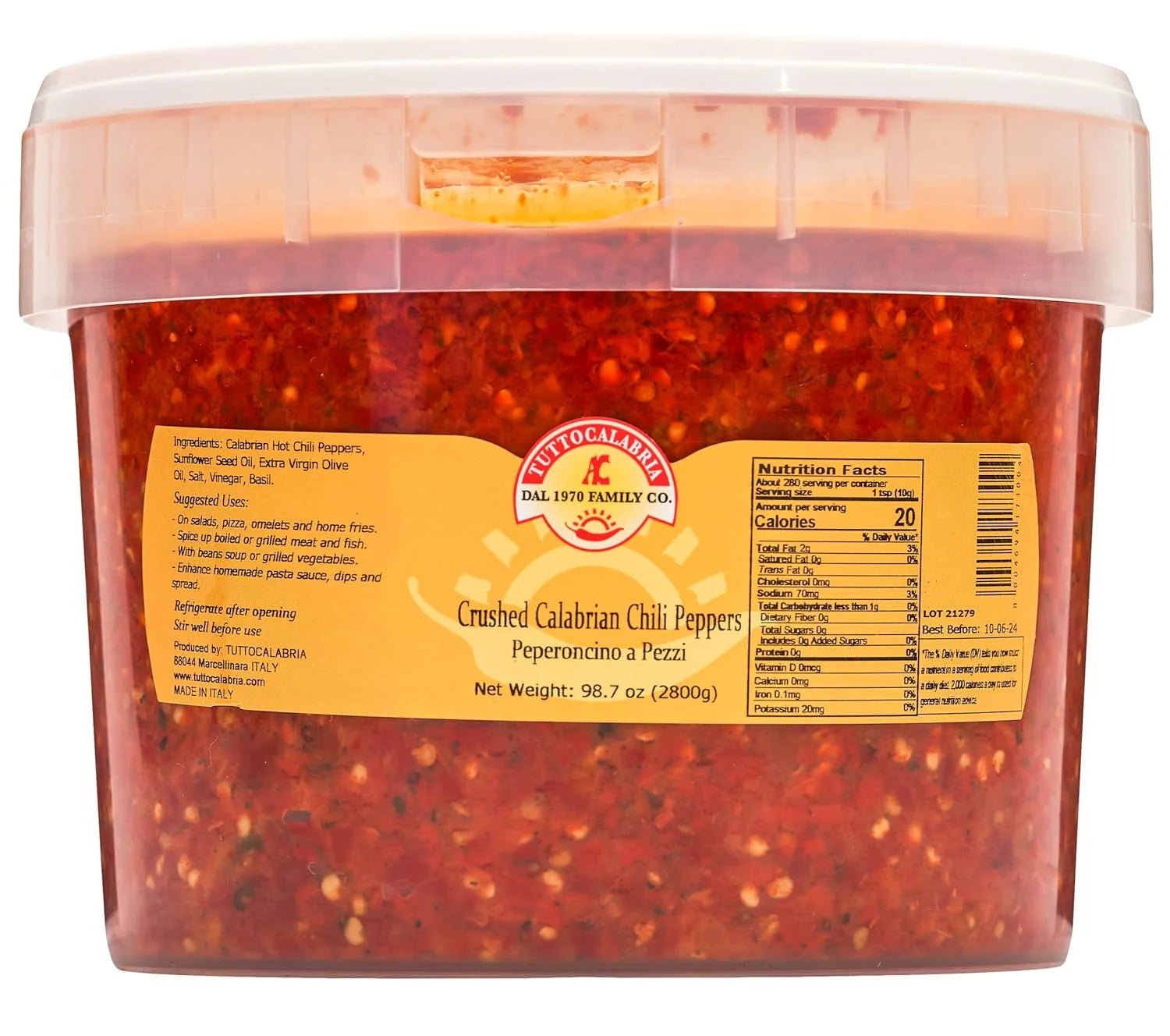 Tutto Calabria Crushed Hot Chili Peppers – 98.7 oz (Restaurant Size)