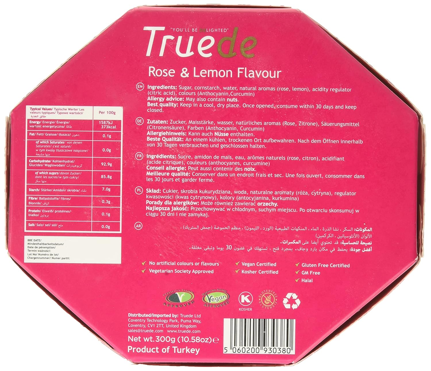 Truede Rose & Lemon Turkish Delight Carton 10.58 oz