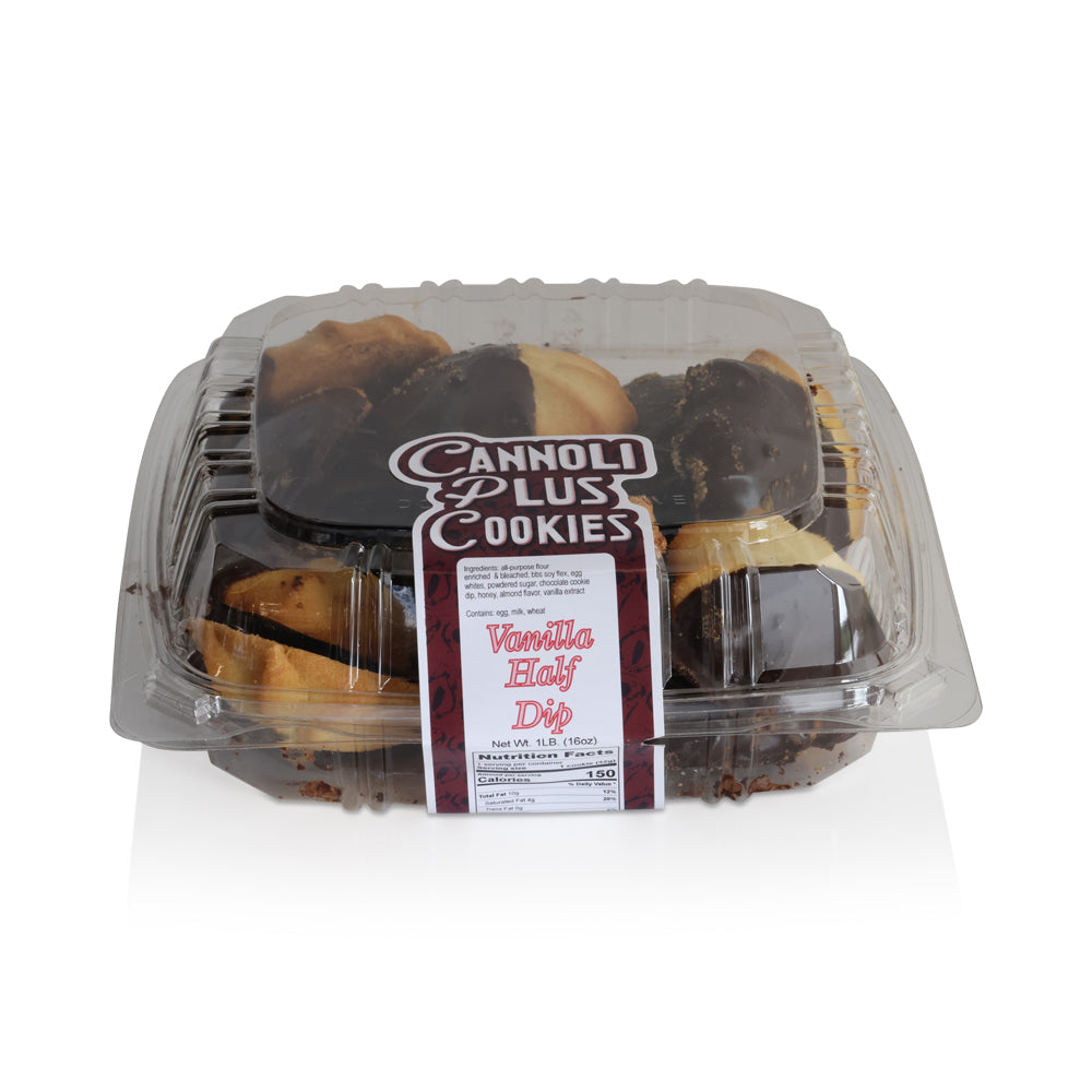 Cannoli Plus Vanilla Shortbread Cookies Half-Dipped in Chocolate – 1 LB Box (16 oz)