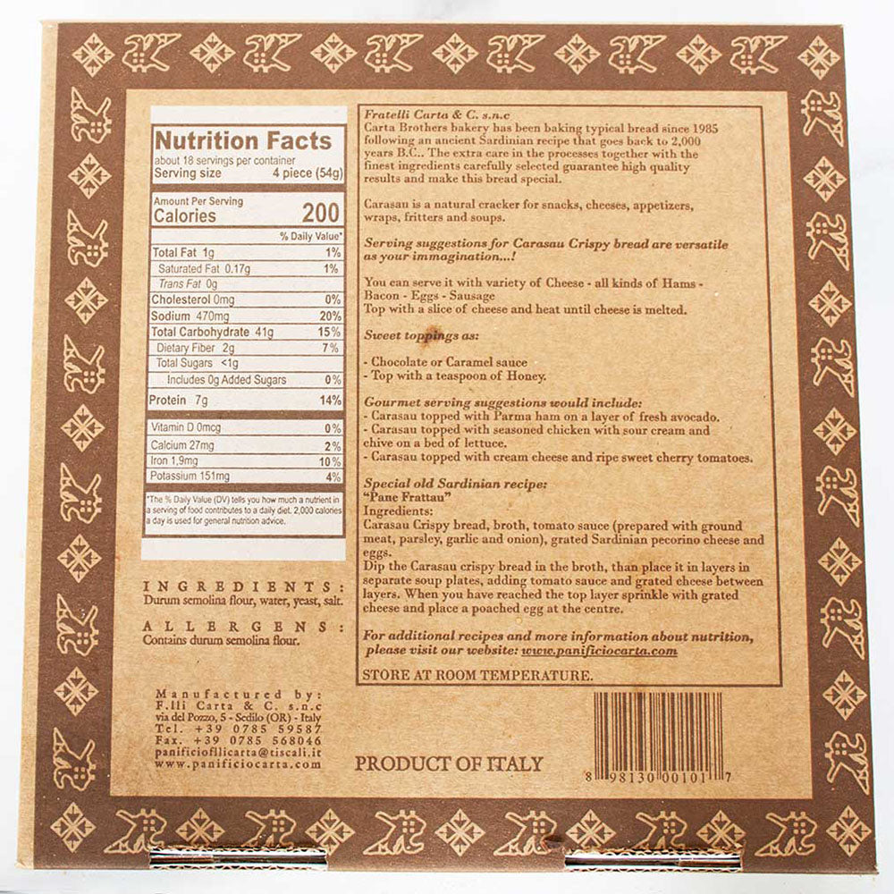 Pane Carasau Flat Crispy Bread – Traditional Italian Flatbread, 8.8 oz (250g)