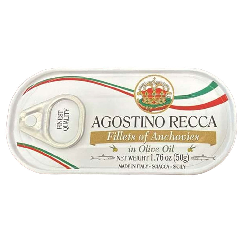 Recca Flat Anchovy Fillets in Olive Oil 1.76 oz Tin | Italian Cooking Essential