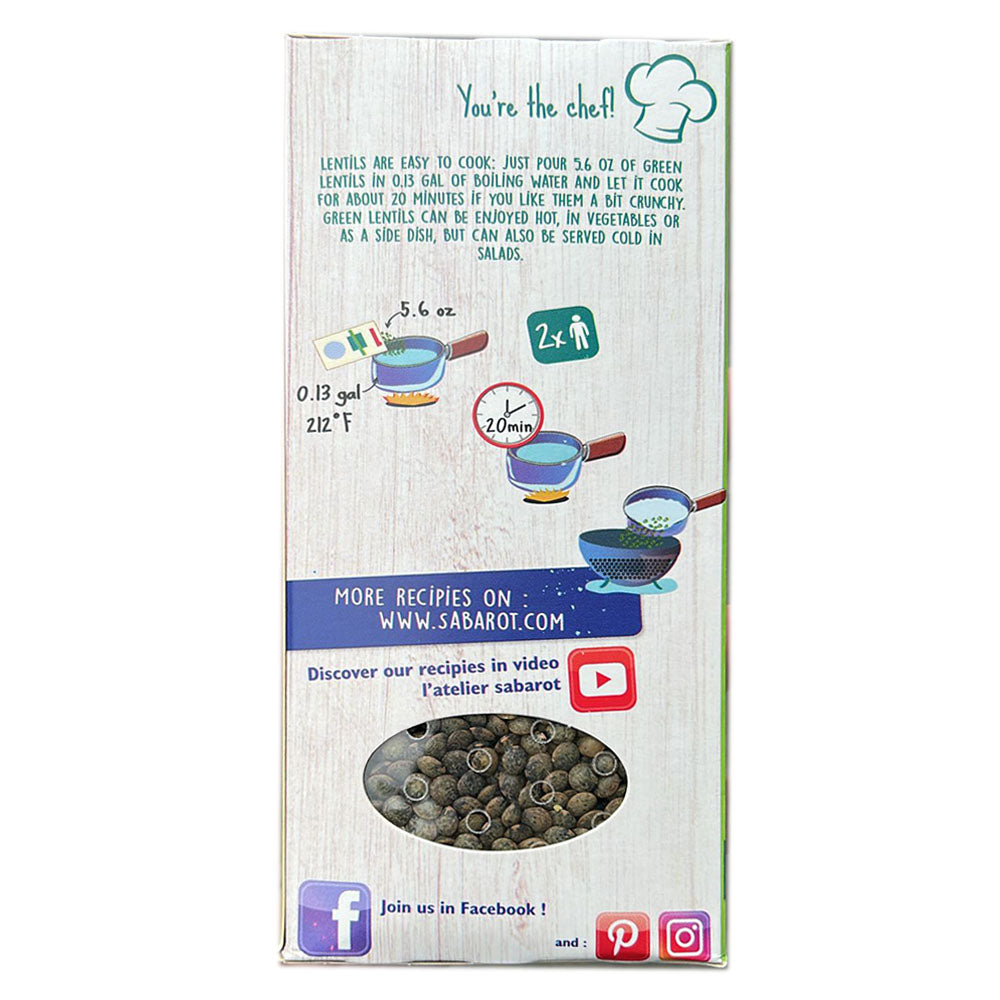 Sabarot Premium French Green Lentils - 17.6 oz Box (1.1 LB)