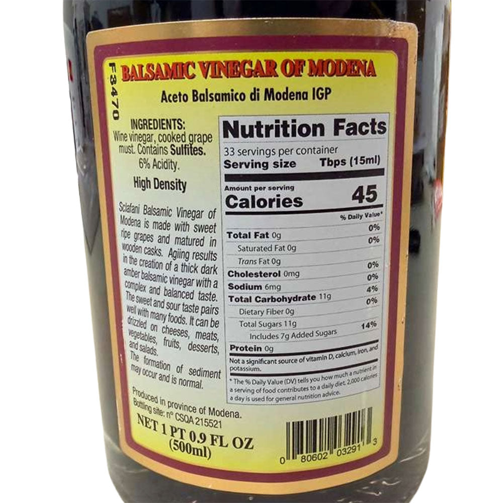 Sclafani Balsamic Vinegar 16.9 oz - Aged Italian Balsamic 500ml Bottle