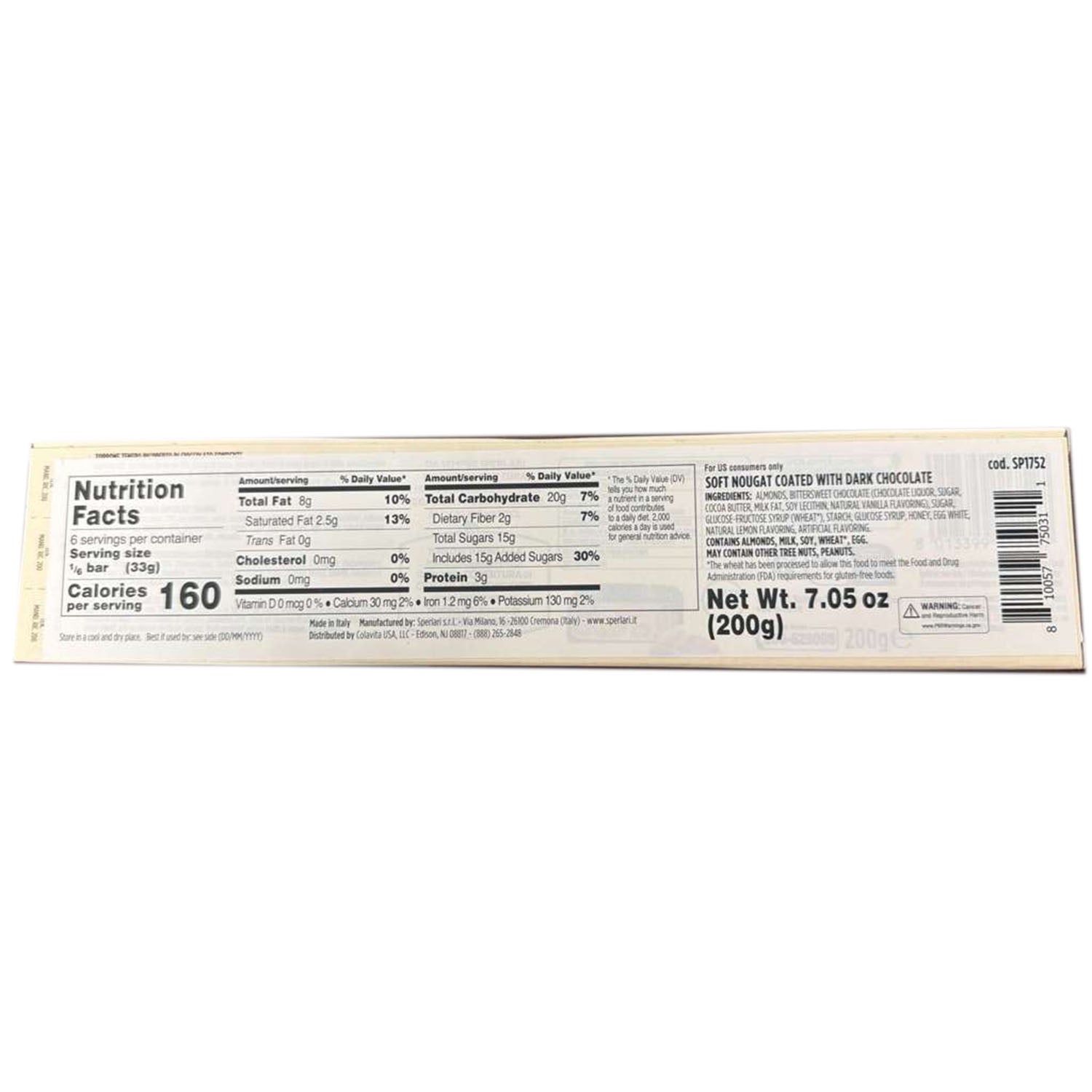 Sperlari Ricoperto Dark Chocolate Coated Soft Almond Nougat 7.05 oz